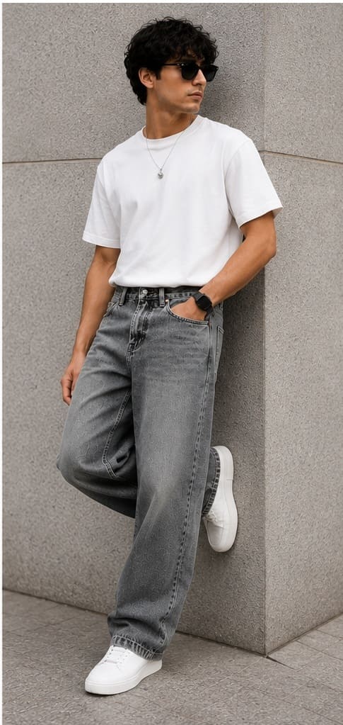 Men’s Baggy Fit Grey Jeans - Image 3