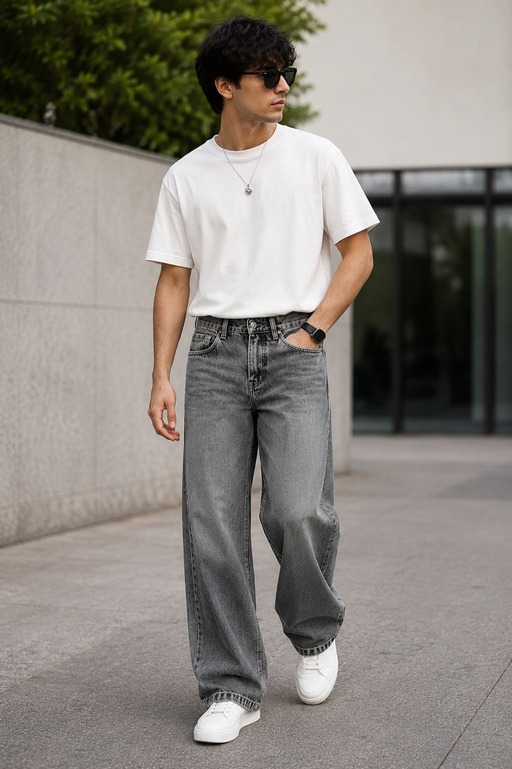Men’s Baggy Fit Grey Jeans - Image 2